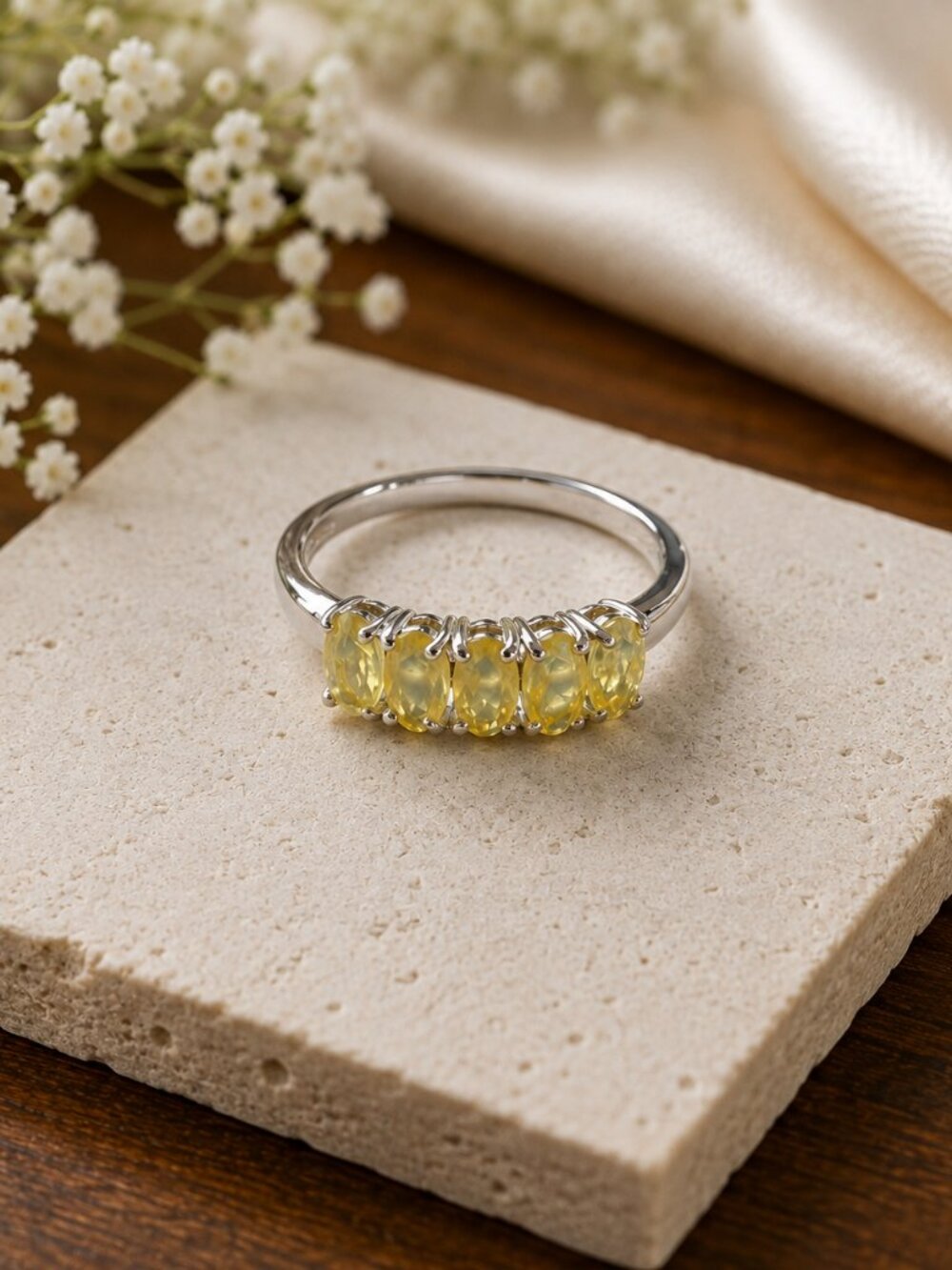 Yellow Opal 0.80 ctw Ring in Rhodium Over Sterling Silver (Size 10.0)